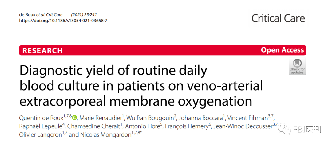 【文献速递】Crit Care | 每日常规血培养在ECMO患者血流感染中的诊断获益评估 ...